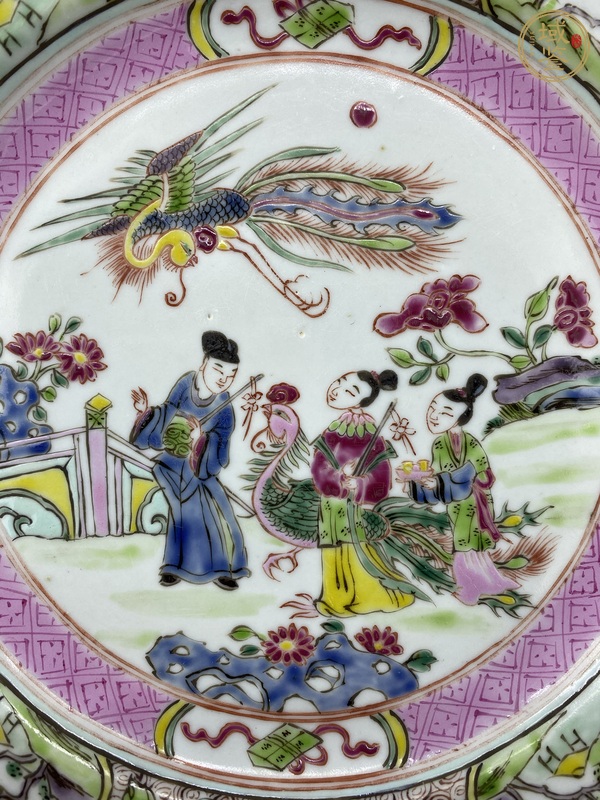 古玩陶瓷粉彩引鳳紋盤真品鑒賞圖