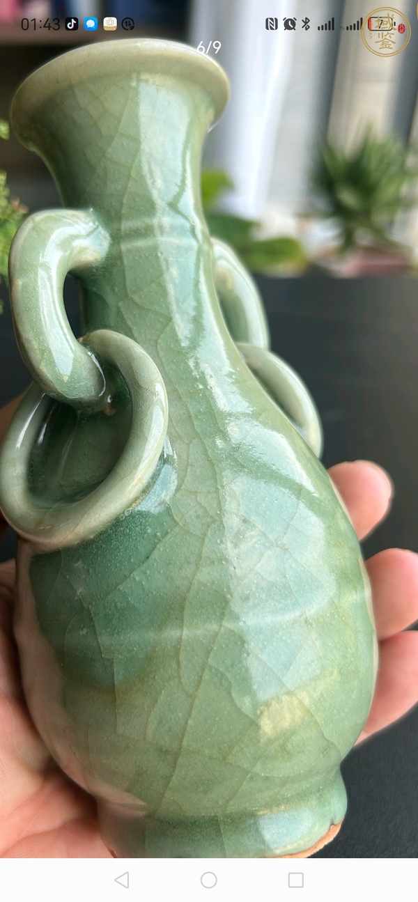 古玩陶瓷龍泉青釉雙耳瓶真品鑒賞圖