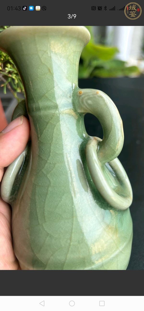 古玩陶瓷龍泉青釉雙耳瓶真品鑒賞圖