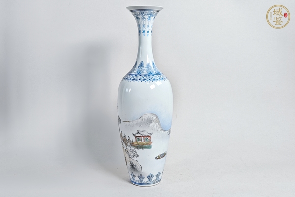 古玩陶瓷粉彩山水人物柳葉瓶真品鑒賞圖