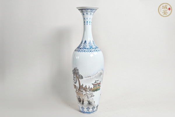 古玩陶瓷粉彩山水人物柳葉瓶真品鑒賞圖