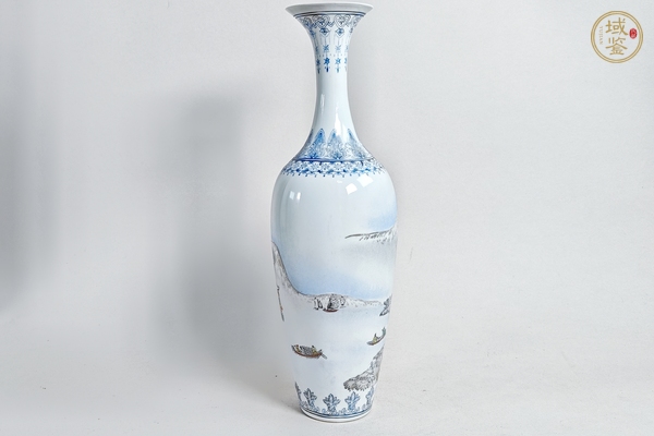 古玩陶瓷粉彩山水人物柳葉瓶真品鑒賞圖