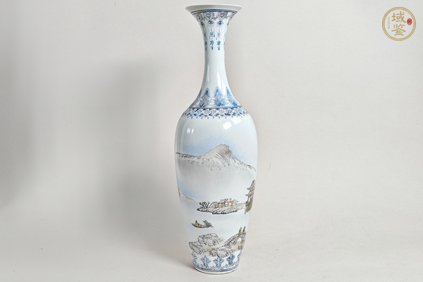 古玩陶瓷粉彩山水人物柳葉瓶真品鑒賞圖