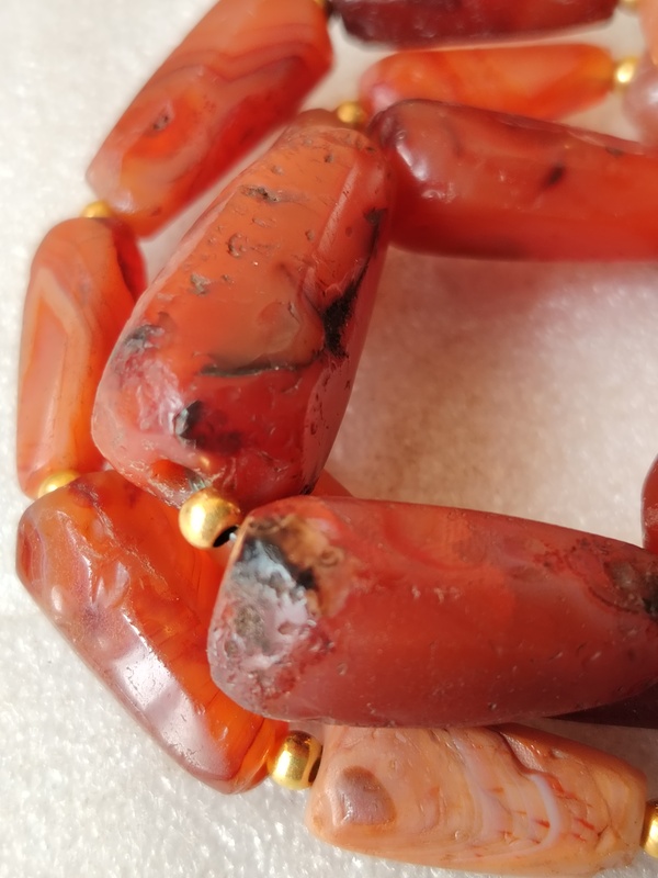 古玩玉器紅瑪瑙多棱珠串一條拍賣，當前價格666元