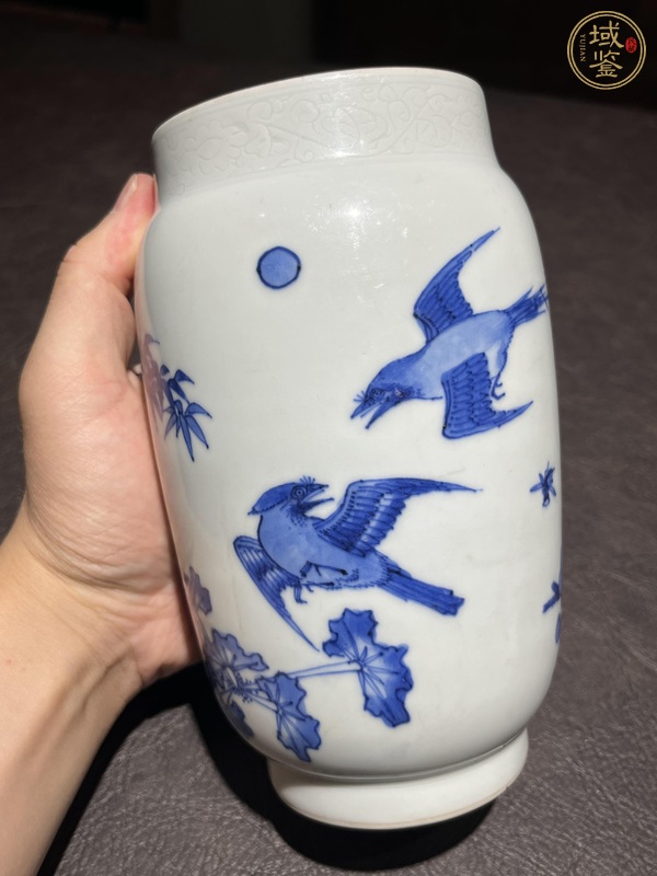 古玩陶瓷青花花鳥紋蓮子罐真品鑒賞圖