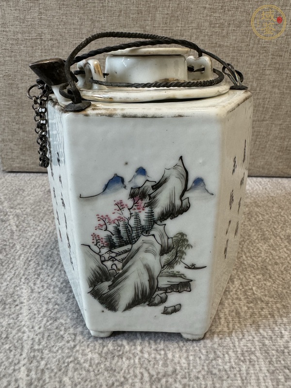 古玩陶瓷淺絳彩山水人物溫酒壺真品鑒賞圖