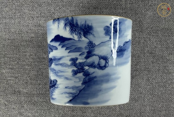 古玩陶瓷青花山水人物筆筒真品鑒賞圖