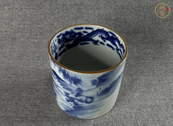 古玩陶瓷青花山水人物筆筒真品鑒賞圖