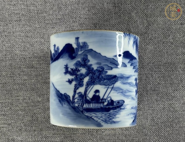 古玩陶瓷青花山水人物筆筒真品鑒賞圖