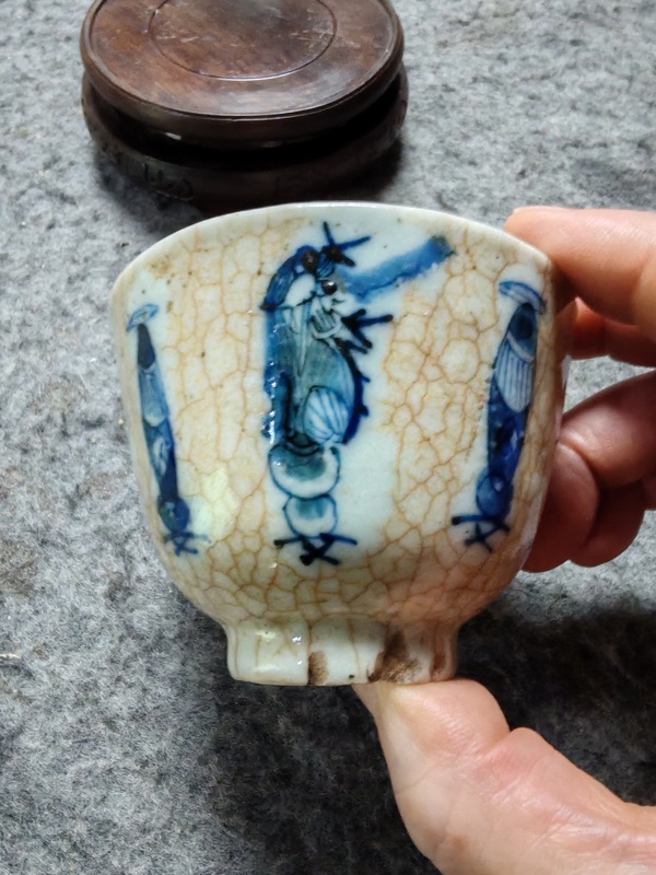 古玩陶瓷哥釉青花杯拍賣，當(dāng)前價(jià)格858元