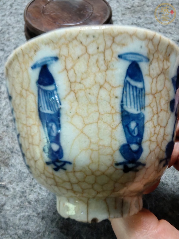古玩陶瓷哥釉青花杯真品鑒賞圖