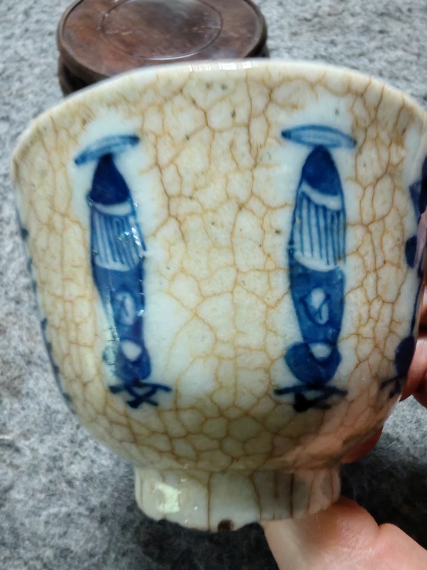 古玩陶瓷哥釉青花杯拍賣，當(dāng)前價(jià)格858元