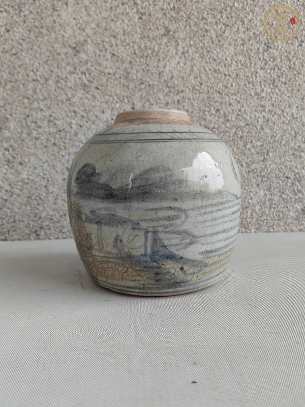 古玩陶瓷青花山水人物罐真品鑒賞圖