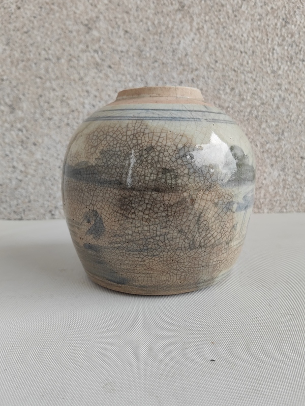 古玩陶瓷青花山水人物罐拍賣，當前價格450元