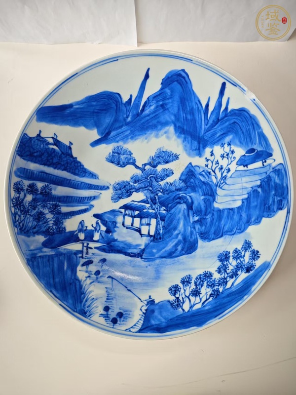 古玩陶瓷青花山水人物紋盤真品鑒賞圖