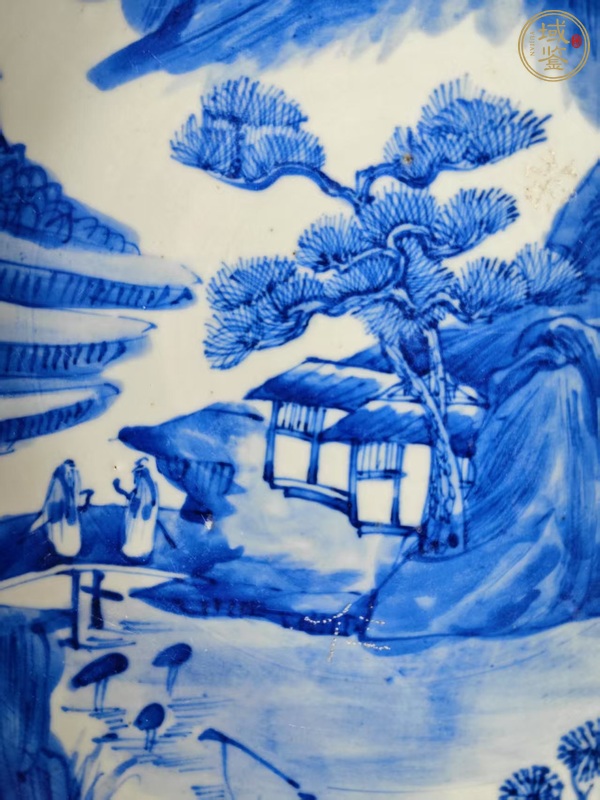 古玩陶瓷青花山水人物紋盤真品鑒賞圖
