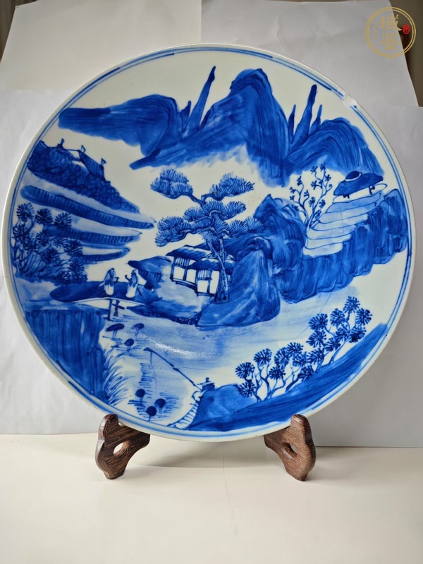 古玩陶瓷青花山水人物紋盤真品鑒賞圖