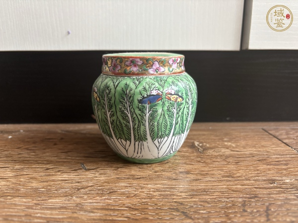 古玩陶瓷萊菔蝶紋廣彩罐真品鑒賞圖