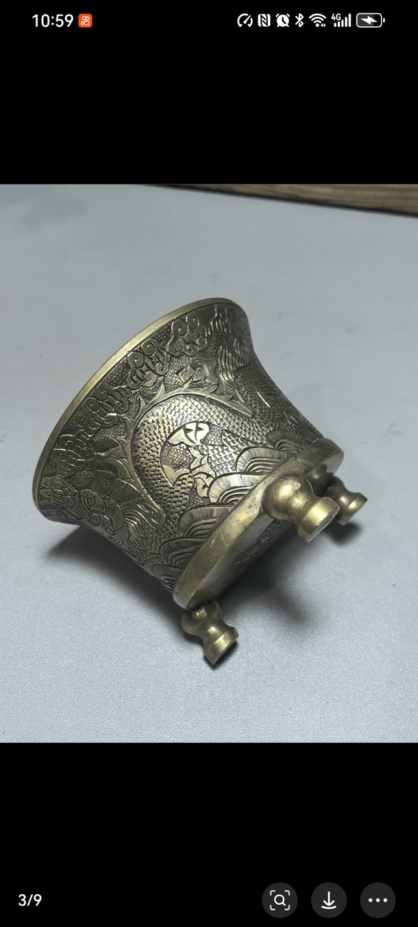 古玩銅器晚清龍紋法盞爐子拍賣，當前價格3800元