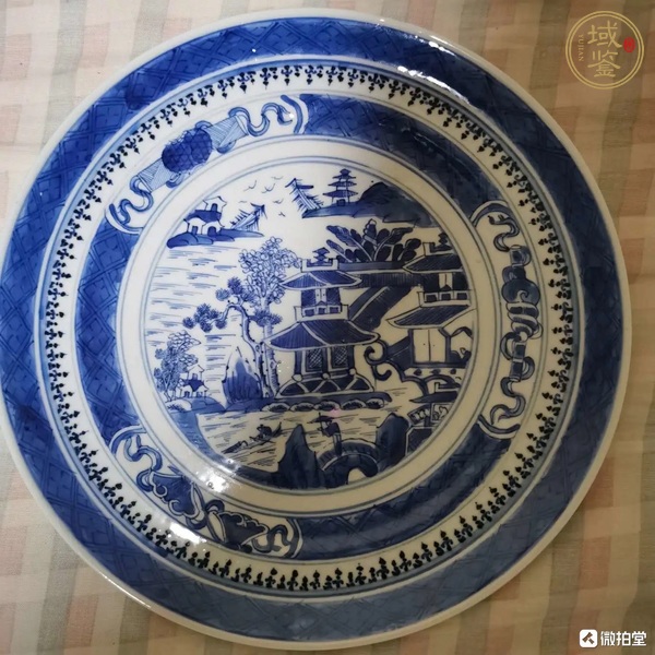 古玩陶瓷青花山水人物盤真品鑒賞圖