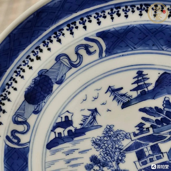 古玩陶瓷青花山水人物盤真品鑒賞圖
