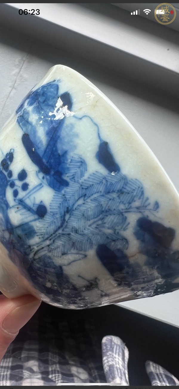 古玩陶瓷樵漁耕讀山水紋蓋碗真品鑒賞圖