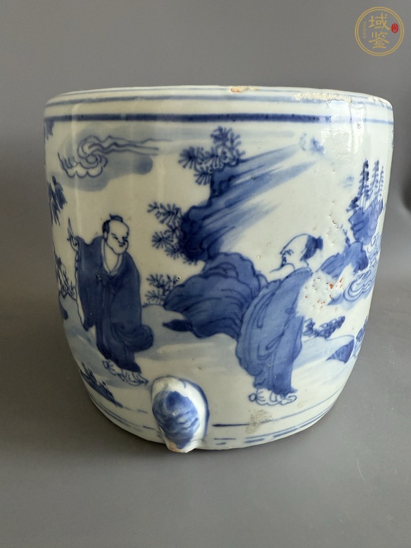 古玩陶瓷明天啟青花山水高士圖三足爐真品鑒賞圖