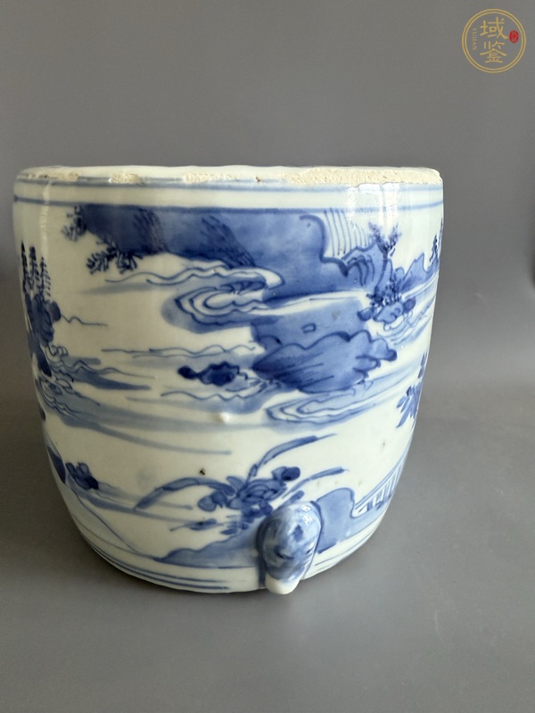 古玩陶瓷明天啟青花山水高士圖三足爐真品鑒賞圖