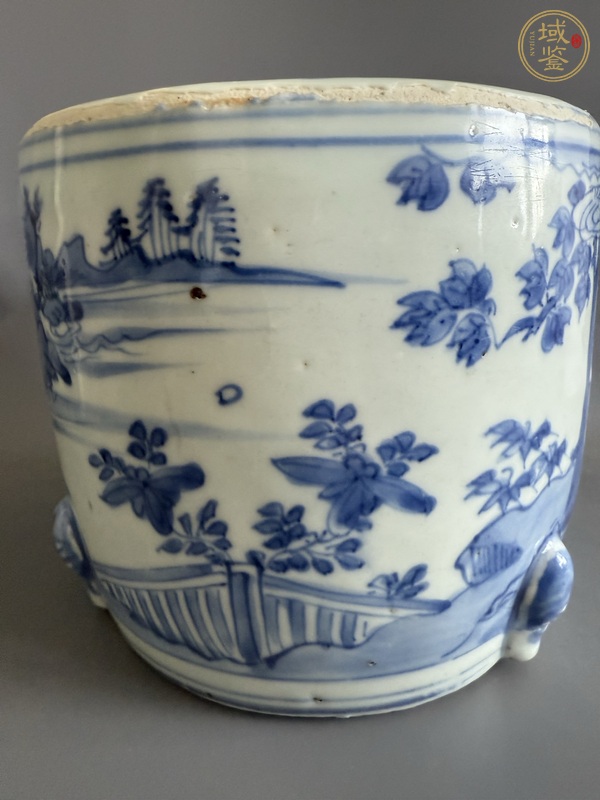 古玩陶瓷明天啟青花山水高士圖三足爐真品鑒賞圖