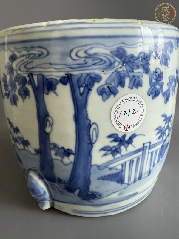 古玩陶瓷明天啟青花山水高士圖三足爐真品鑒賞圖
