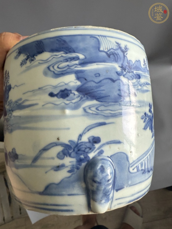 古玩陶瓷明天啟青花山水高士圖三足爐真品鑒賞圖