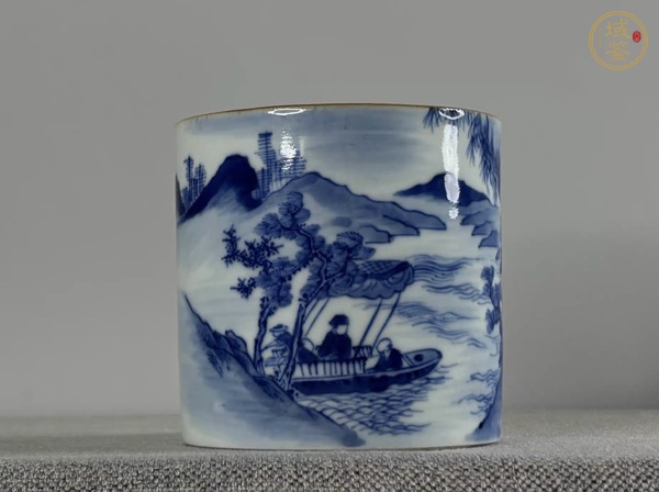 古玩陶瓷青花山水紋缸杯真品鑒賞圖