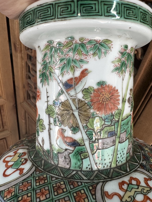 古玩陶瓷清光緒 五彩花鳥紋棒槌瓶百鳥朝鳳圖拍賣，當前價格32000元