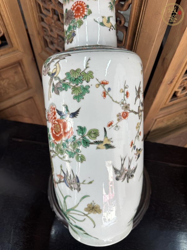 古玩陶瓷清光緒 五彩花鳥(niǎo)紋棒槌瓶真品鑒賞圖