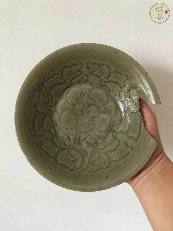 古玩陶瓷耀州窯青釉刻花盤真品鑒賞圖