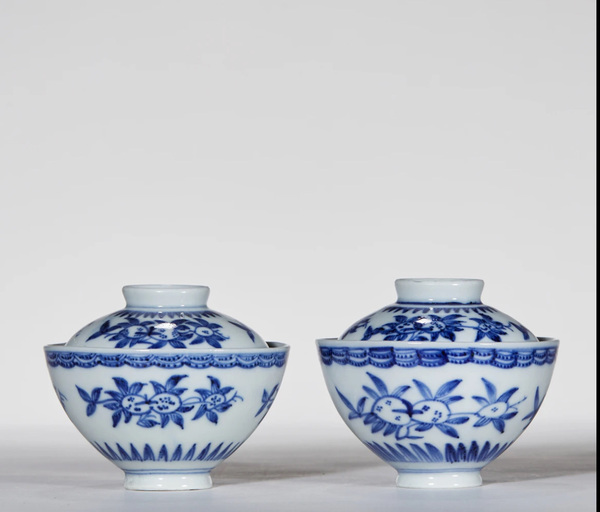 古玩陶瓷清乾隆 青花三多紋雞心蓋碗拍賣，當(dāng)前價格15880元