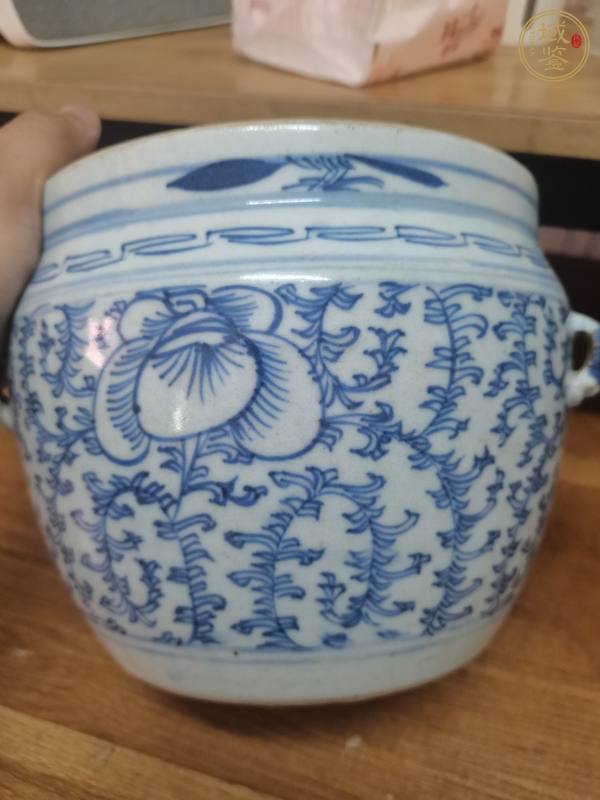 古玩陶瓷青花淡描花卉紋粥罐真品鑒賞圖