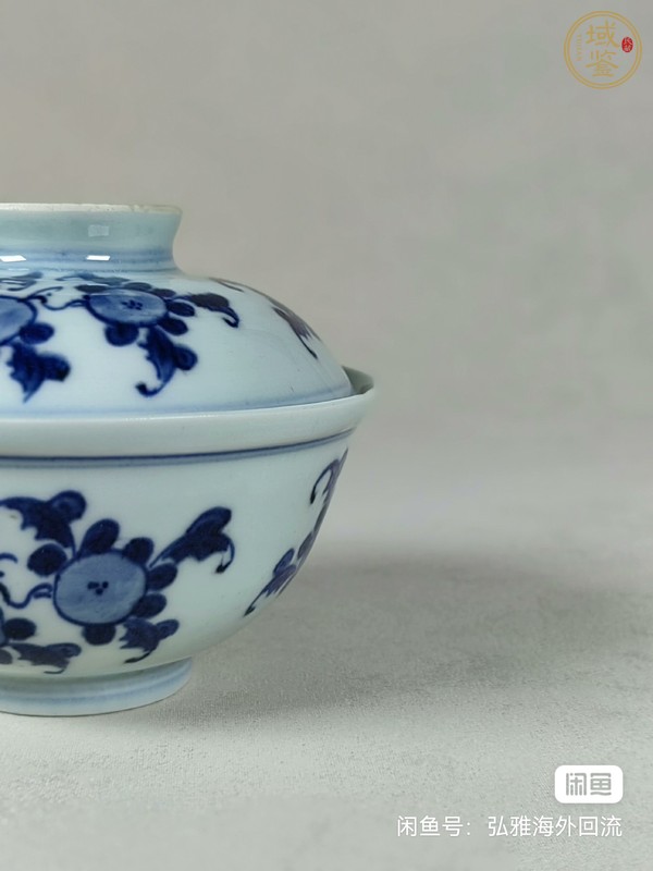 古玩陶瓷福壽三多紋青花蓋碗真品鑒賞圖