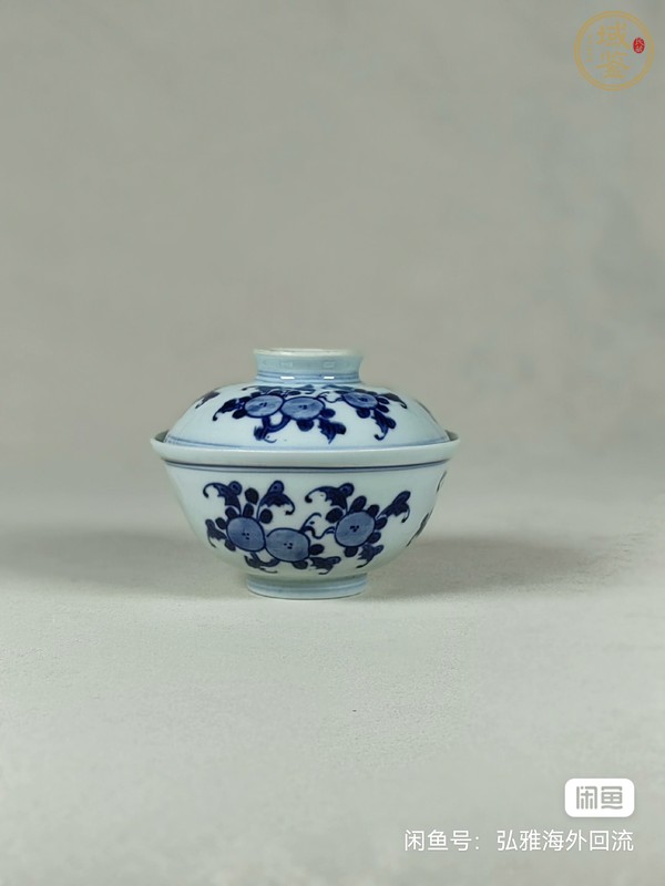 古玩陶瓷福壽三多紋青花蓋碗真品鑒賞圖