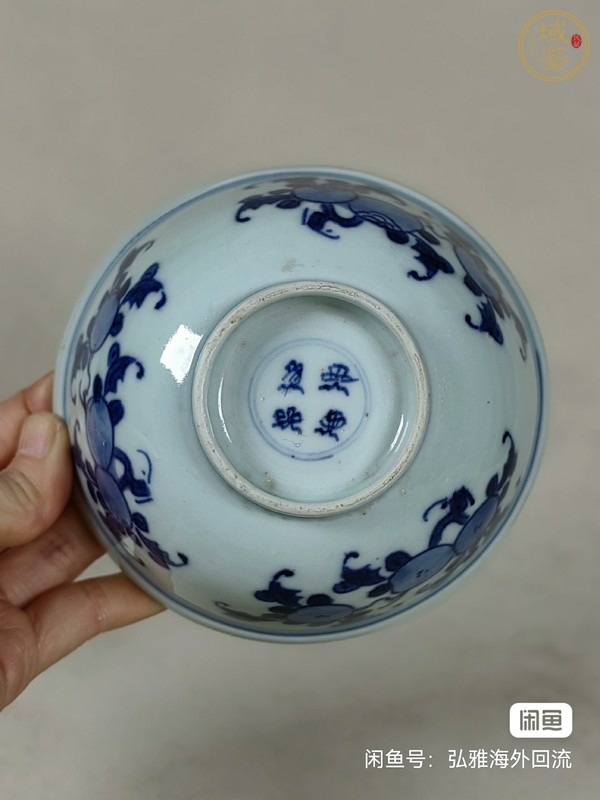 古玩陶瓷福壽三多紋青花蓋碗真品鑒賞圖