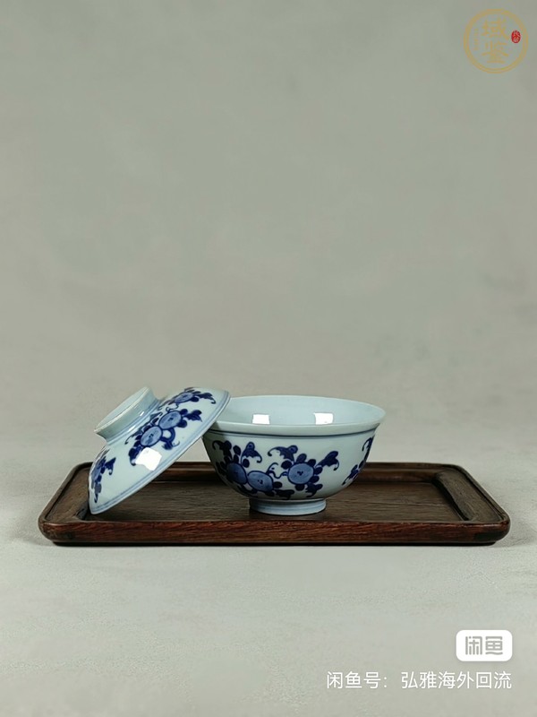 古玩陶瓷福壽三多紋青花蓋碗真品鑒賞圖