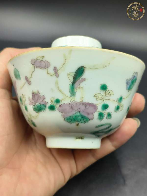 古玩陶瓷蟲草紋粉彩蓋碗真品鑒賞圖