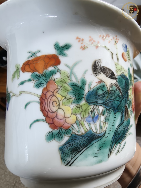古玩陶瓷粉彩花鳥紋花盆真品鑒賞圖
