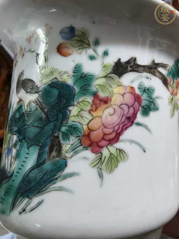 古玩陶瓷粉彩花鳥紋花盆真品鑒賞圖