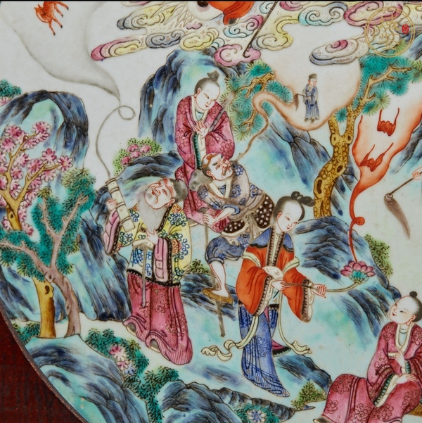 古玩陶瓷粉彩八仙祝壽瓷板真品鑒賞圖
