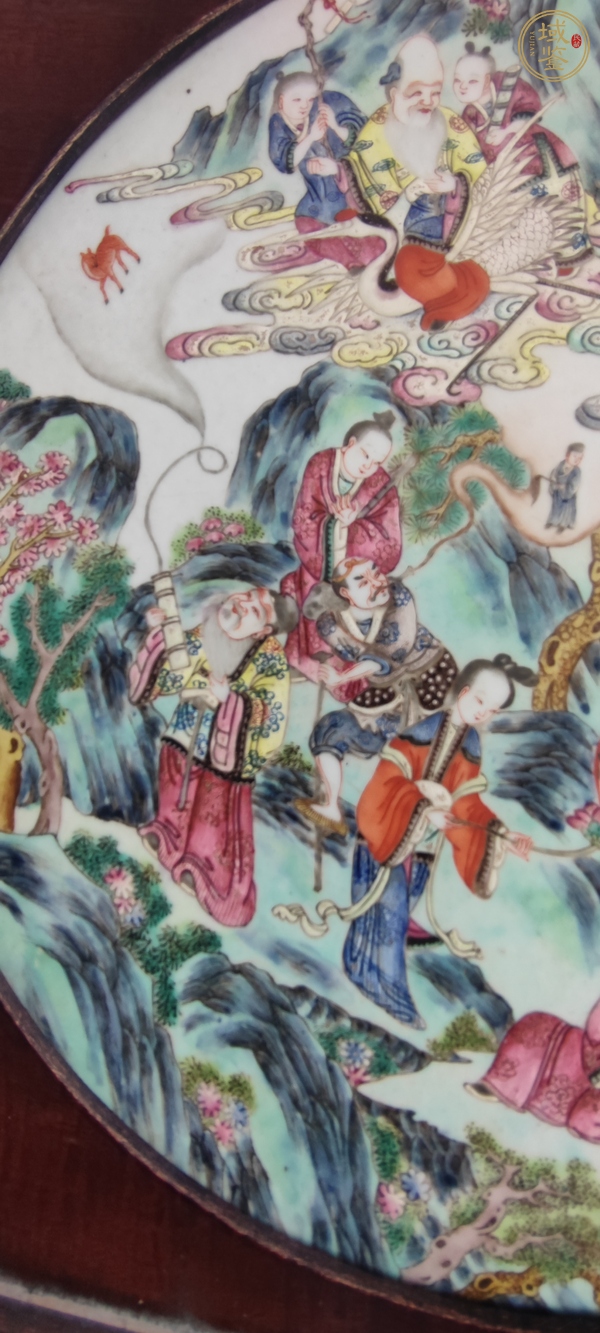 古玩陶瓷粉彩八仙祝壽瓷板真品鑒賞圖