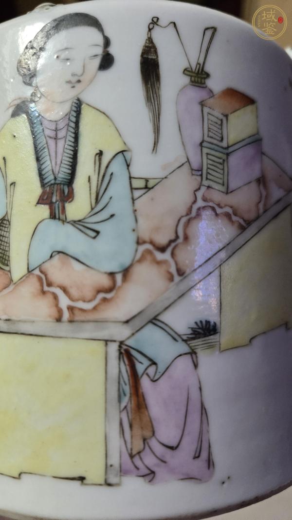 古玩陶瓷清光緒 王柏桃繪仕女提梁壺真品鑒賞圖