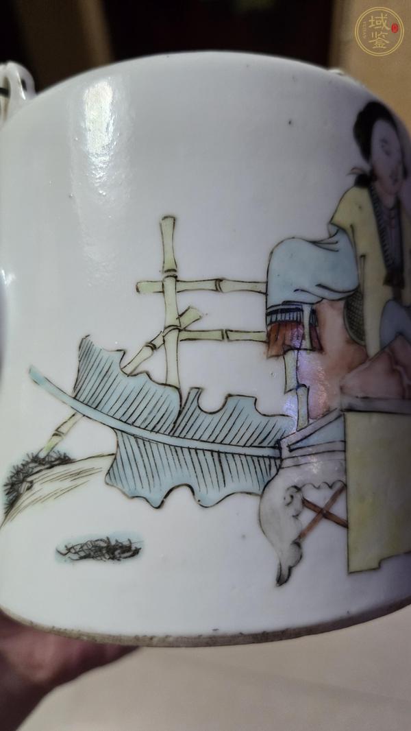 古玩陶瓷清光緒 王柏桃繪仕女提梁壺真品鑒賞圖