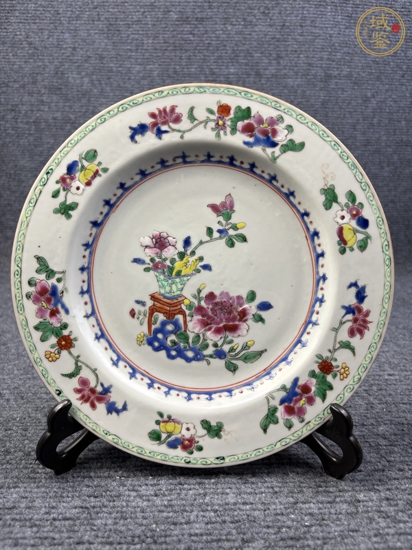 古玩陶瓷粉彩花卉紋盤真品鑒賞圖