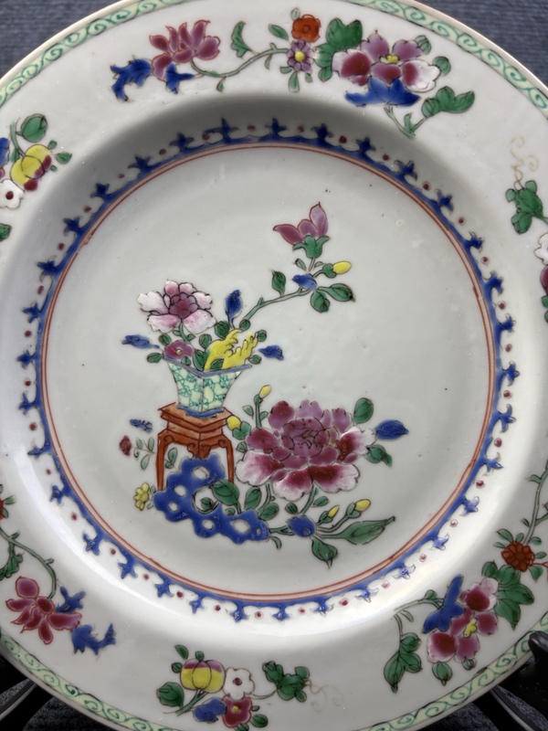 古玩陶瓷清.雍乾粉彩花卉紋盤拍賣，當前價格999元
